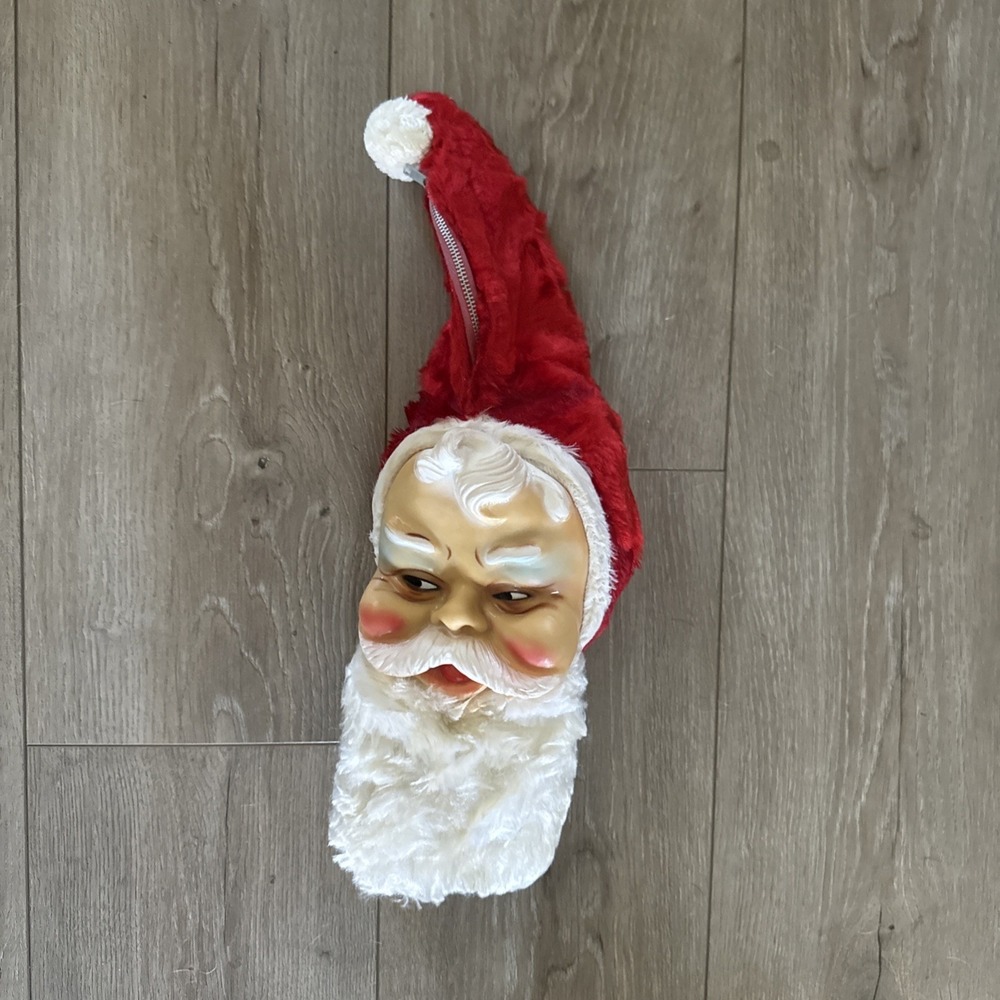 Vintage‎ Bijou Toy Rubber Face Santa Stocking Pajama Zippered Bag 1950s
